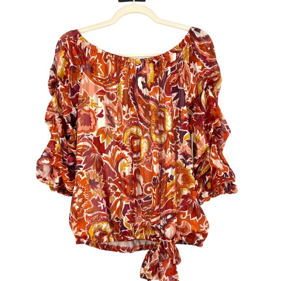 CeCe Floral Off-The-Shoulder Tiered Sleeve Blouse Orange Red Size Medium NWT - Picture 1 of 12